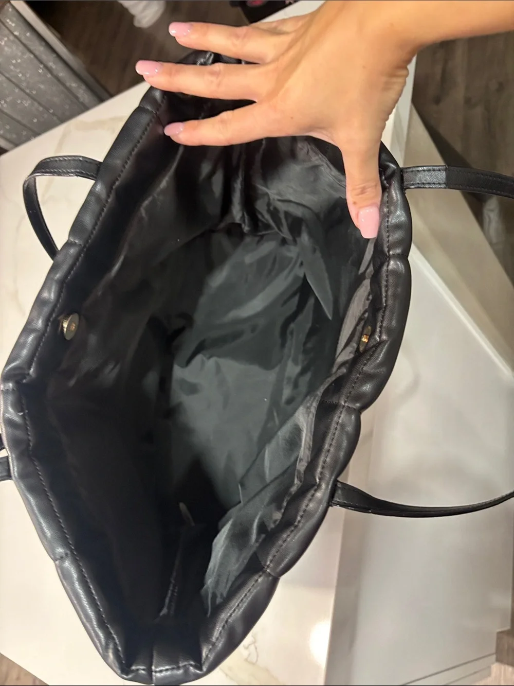 Victoria's Secret Black Quilted Tote with Gold Logo